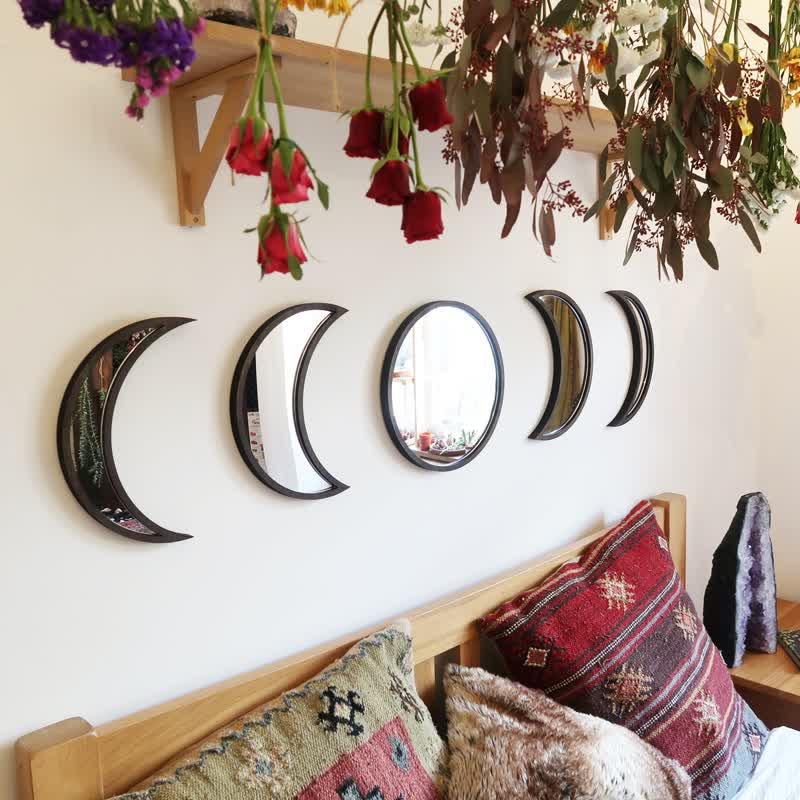 Specchi originali in legno con fasi lunari, decorazione da parete