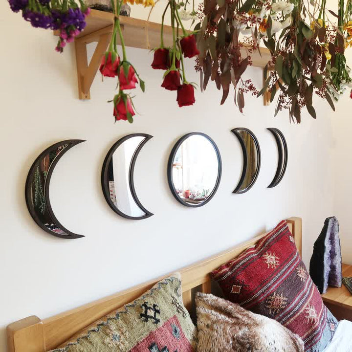 Specchi originali in legno con fasi lunari, decorazione da parete