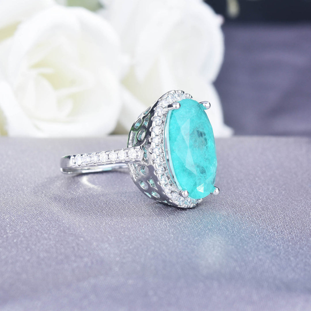 Olivenorma Anello di fidanzamento regolabile con tormalina Paraiba ovale grande