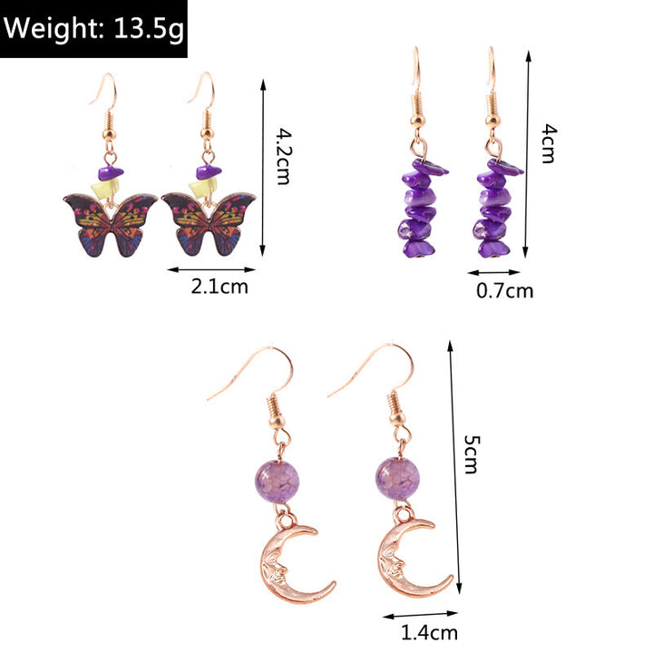 Olivenorma Ametista Viola Agata Farfalla Luna Ciondolo Orecchini Set