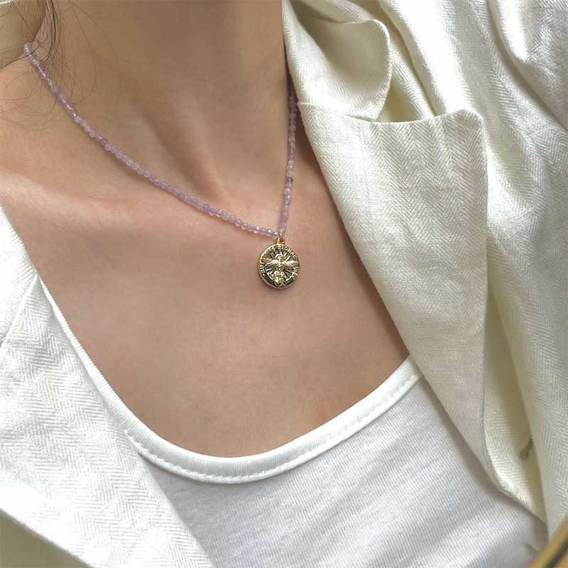 Collana con ciondolo in metallo con cristallo naturale Olivenorma