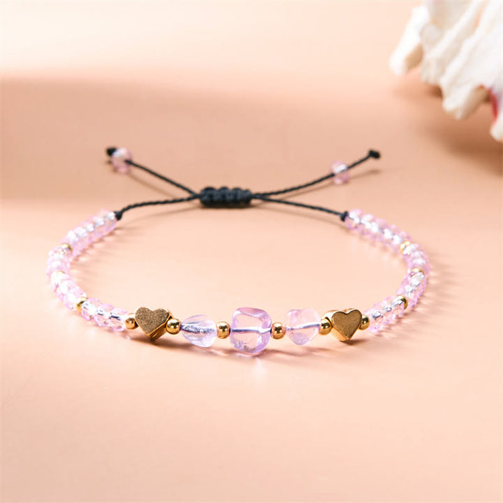 Olivenorma Bracciale intrecciato con perline di ghiaia naturale irregolare Love