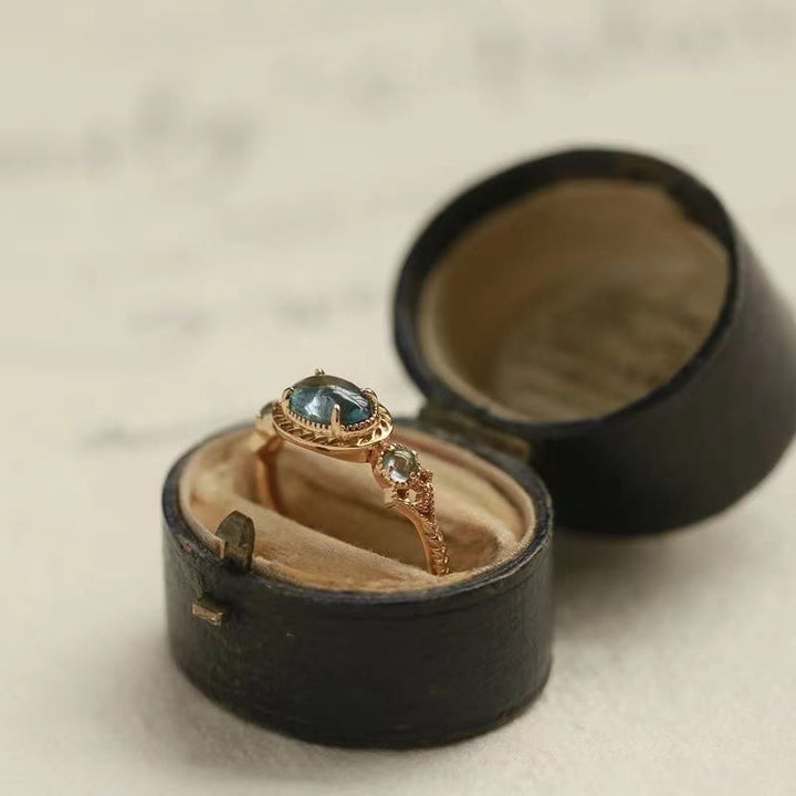 Anello regolabile in pietra di topazio blu naturale Olivenorma 