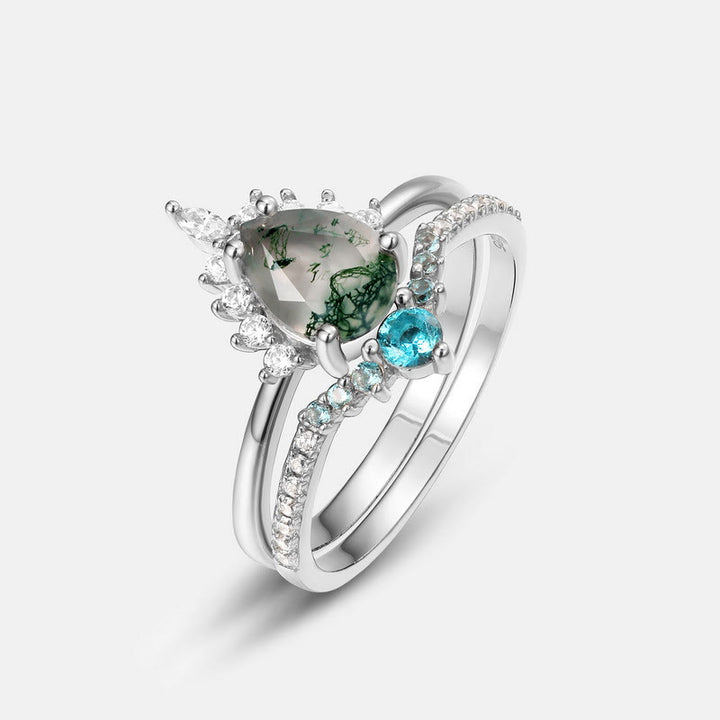 Anello in argento 925 con tormalina Paraiba e agata muschiata Olivenorma, 2 pezzi - image 8