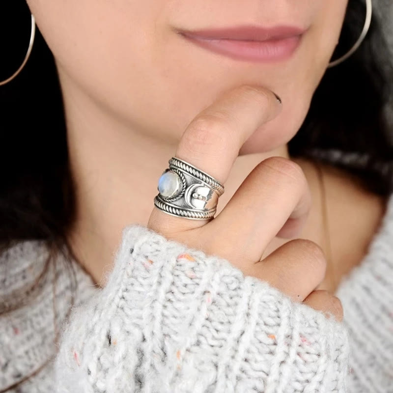 Olivenorma Boho Moon Anello in pietra di luna in argento sterling