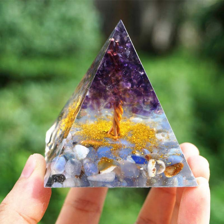Olivenorma Ametista Pizzo Blu Agata Albero della Vita Piramide Orgonica 