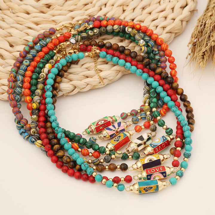 Collana Olivenorma Malocchio Malachite e Turchese