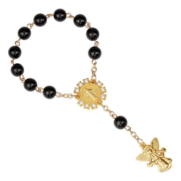 Olivenorma 8mm Angelo d'oro Cristianesimo Ciondolo Rosario Braccialetto di Perline 