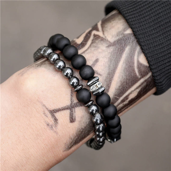 Olivenorma Gioielli da uomo Perline Punk Set da 2 pezzi Braccialetto alla moda 