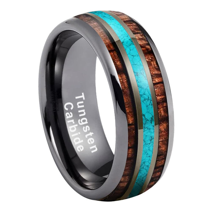 Anello in carburo di tungsteno lucido turchese da 8 mm in legno Olivenorma