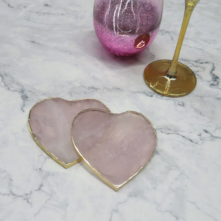Decorazione in pietra preziosa a forma di cuore in quarzo rosa Olivenorma 