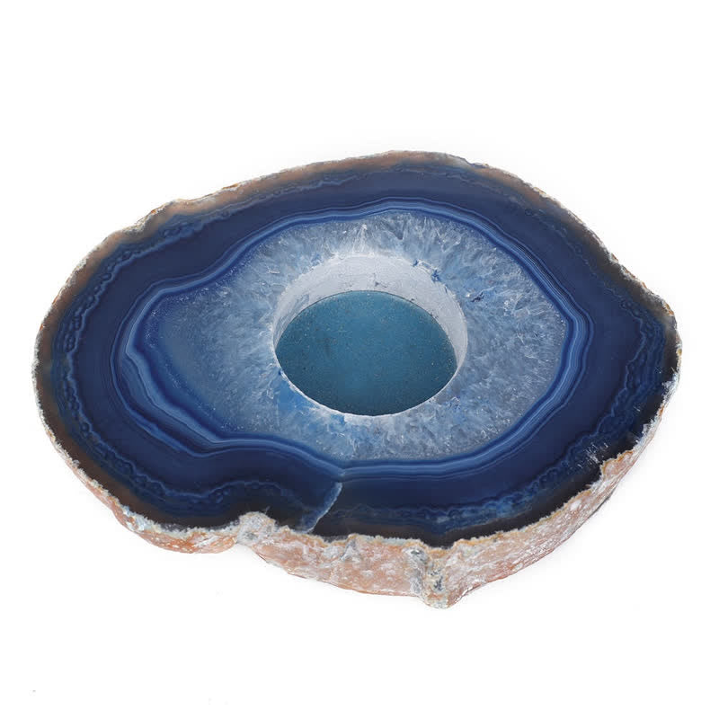 Portacandele a fetta di agata blu naturale