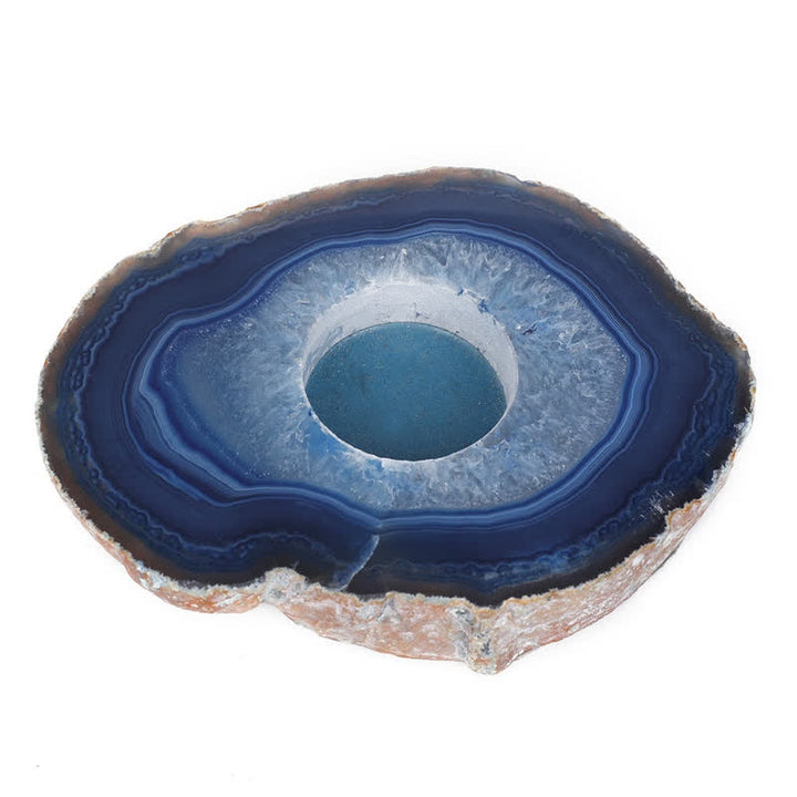 Portacandele a fetta di agata blu naturale