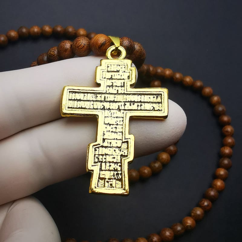 Olivenorma Croce Pendente Perline di Legno Collana Rosario