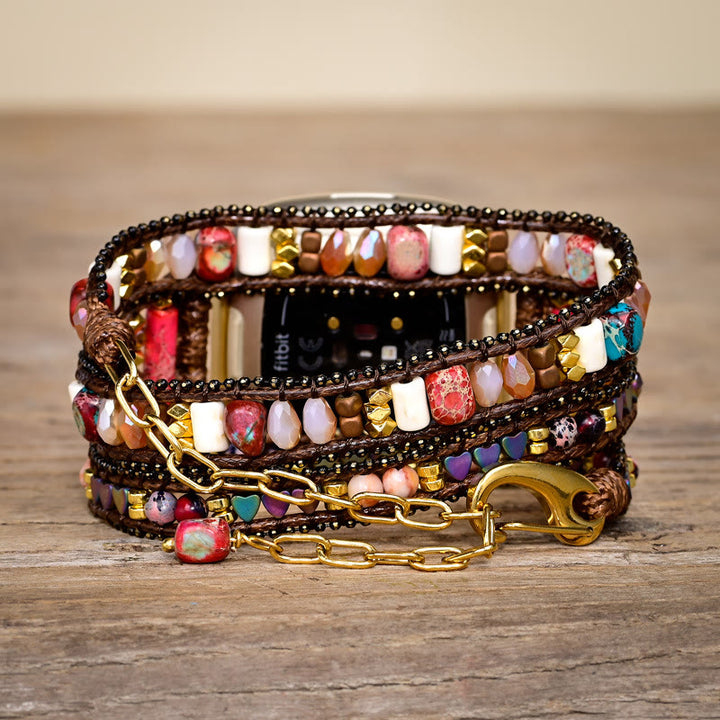 Cinturino per orologio Fitbit Olivenorma a 3 strati in pietra rossa intrecciato a mano