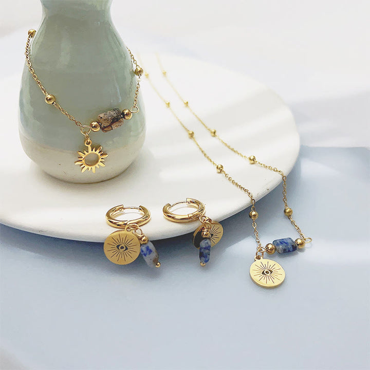 Olivenorma Braccialetto con collana e orecchini con occhio maligno in sodalite blu naturale