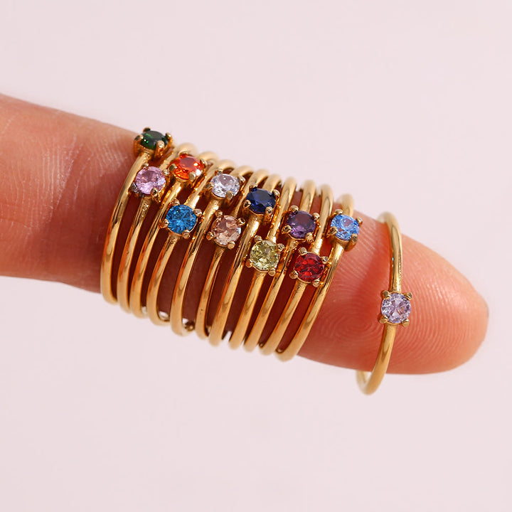 Anello Olivenorma Simple Birthstone in acciaio inossidabile placcato 18k