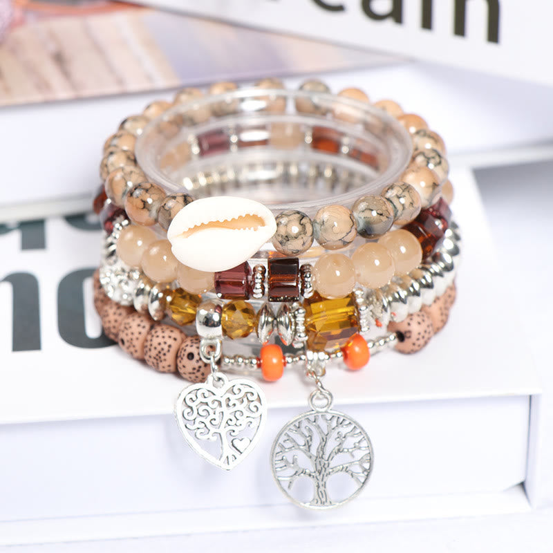 Olivenorma Albero della vita Cuore Ciondolo Braccialetto di perline Set 