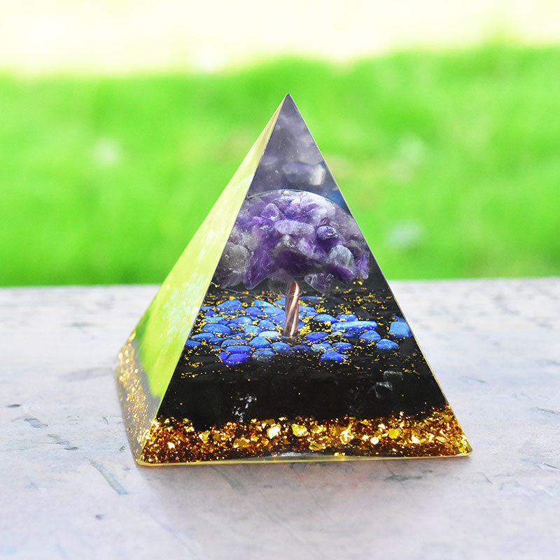 Olivenorma Ametista Ossidiana Lapislazzuli Albero della vita Piramide di orgone 