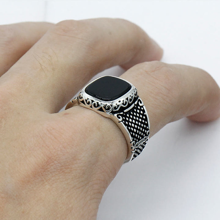 Olivenorma Anello da uomo in argento con onice nero, regalo fantastico