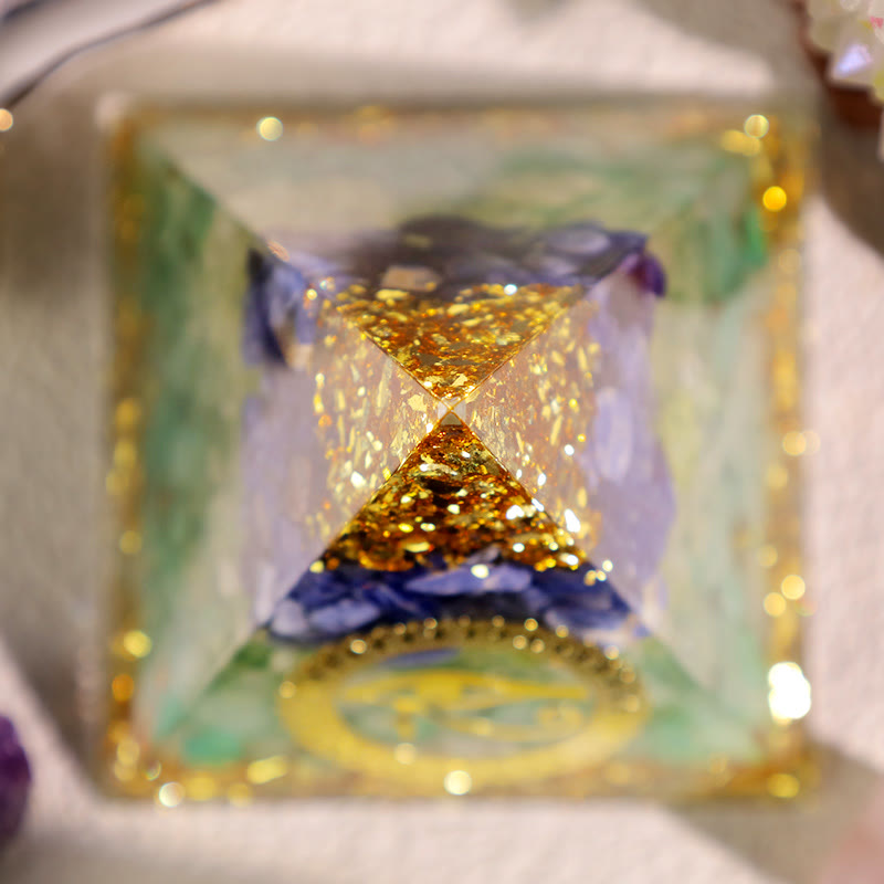 Olivenorma Avventurina Blu Verde Peridoto Occhio di Horus Piramide Orgonica
