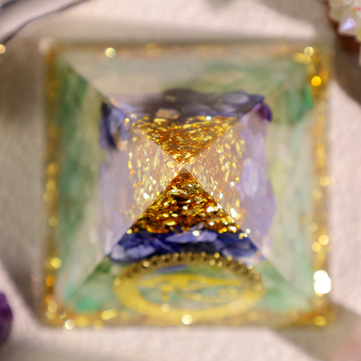 Olivenorma Avventurina Blu Verde Peridoto Occhio di Horus Piramide Orgonica