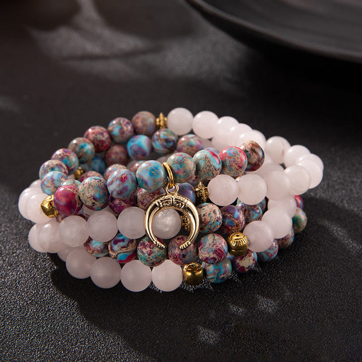 Collana rosario con ciondolo a forma di luna in pietra dell'imperatore in quarzo rosa Olivenorma - image 1