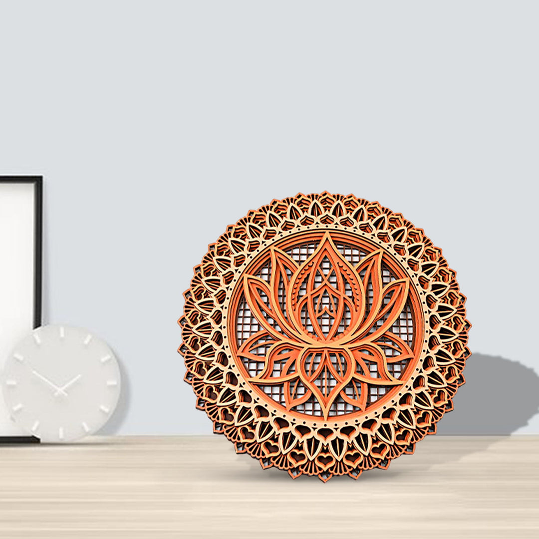 Olivenorma Lotus Mandala Decorazione murale in legno con incisione 3D