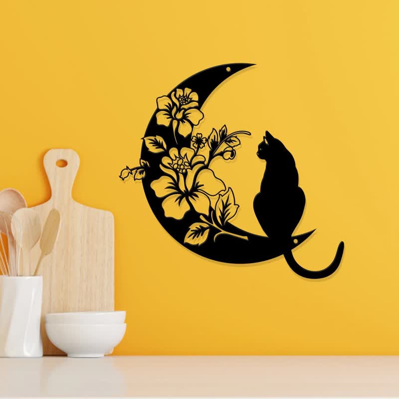 Decorazione da parete in metallo Olivenorma Cresent Moon e Cat