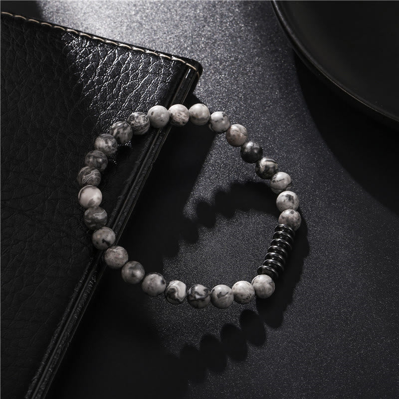 Olivenorma Bracciale da uomo con perline in pietra naturale da 6 mm