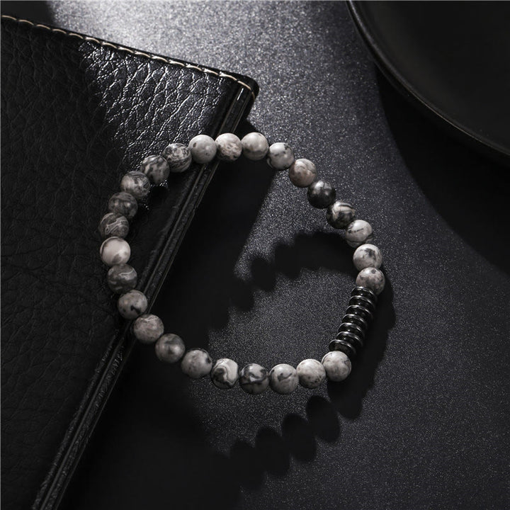 Olivenorma Bracciale da uomo con perline in pietra naturale da 6 mm