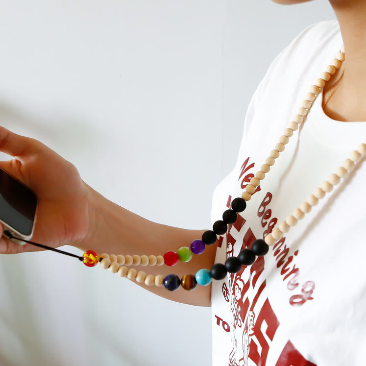 Olivenorma Natural Crystal String Perline di legno fatte a mano Cinturino per telefono