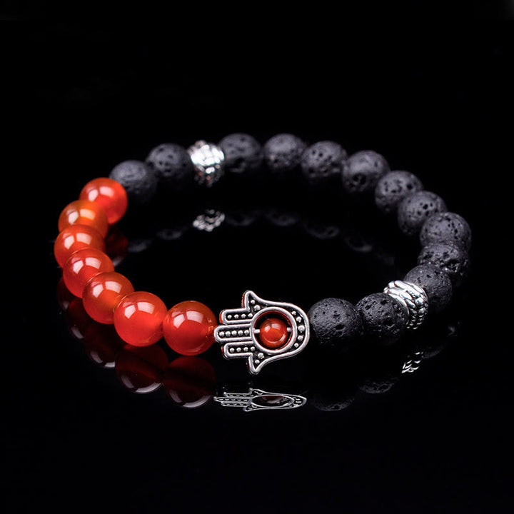 Olivenorma Bracciale con ciondolo Hamsa in perline di pietra naturale fatto a mano