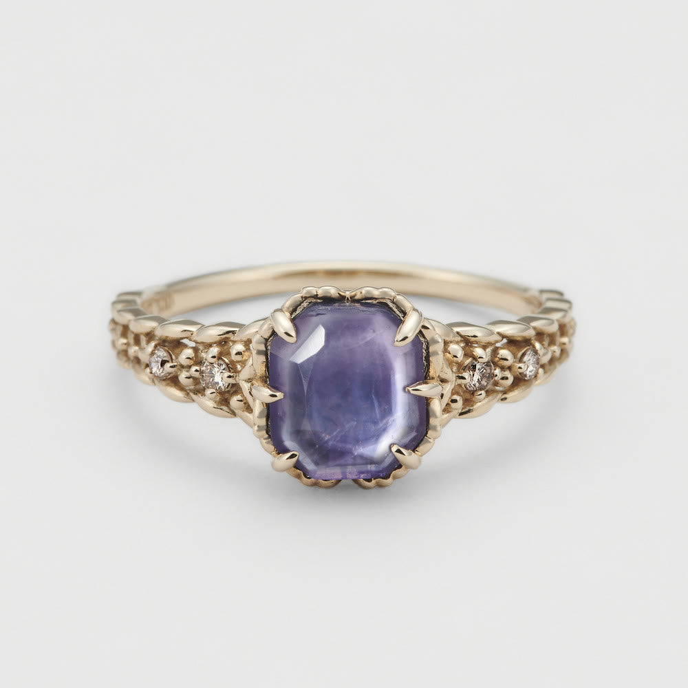 Collana con anello in pietra quadrata di ametista naturale Olivenorma 