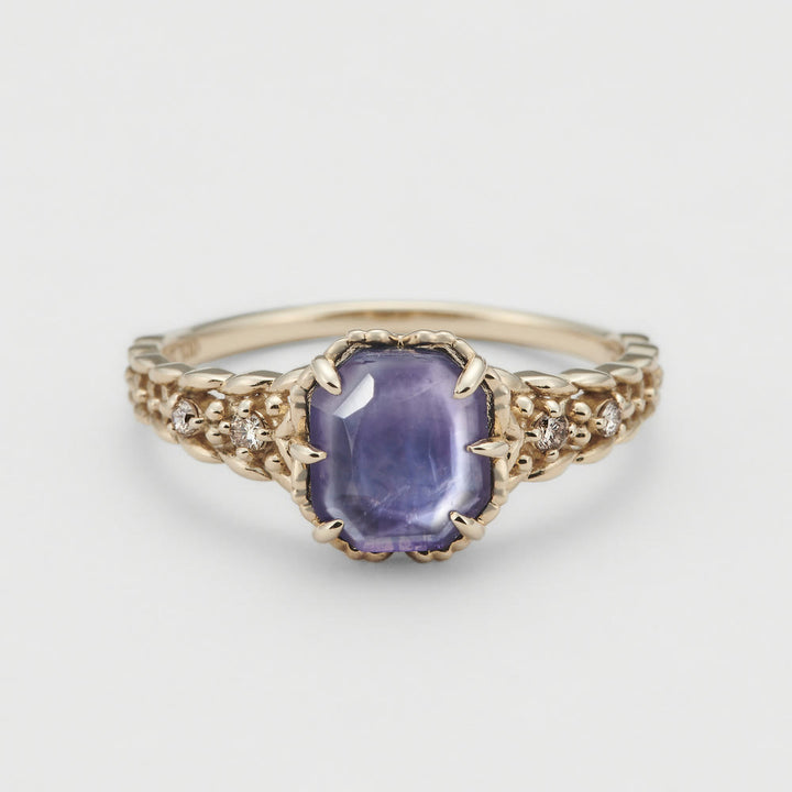 Collana con anello in pietra quadrata di ametista naturale Olivenorma 