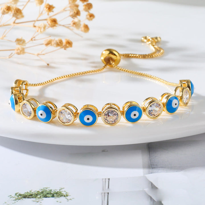 Braccialetto regolabile con zircone bianco e malocchio Olivenorma 
