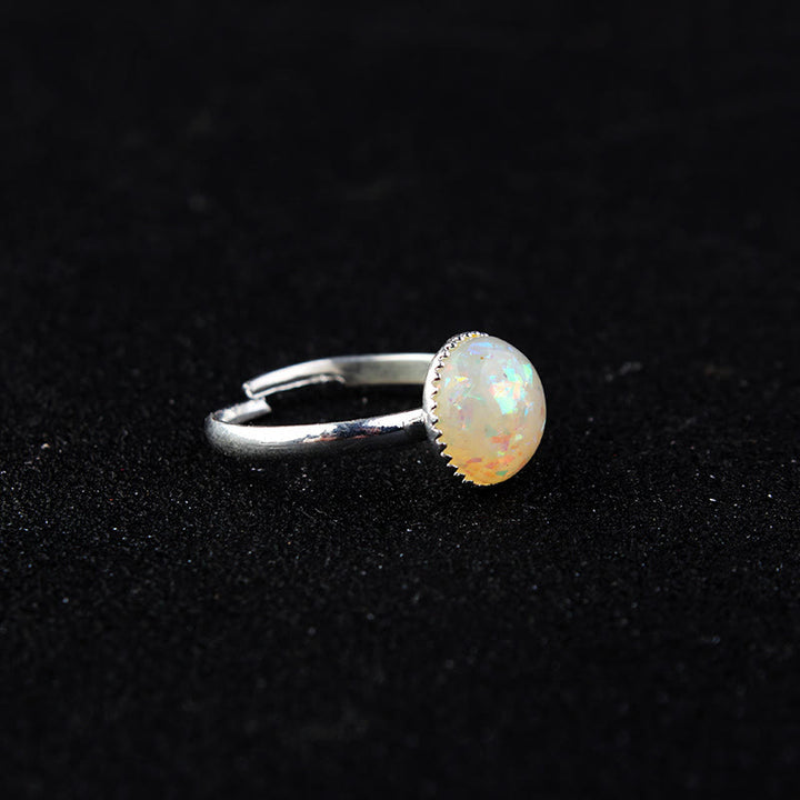 Anello regolabile semplice a semicerchio con pietra di luna e opale Olivenorma 