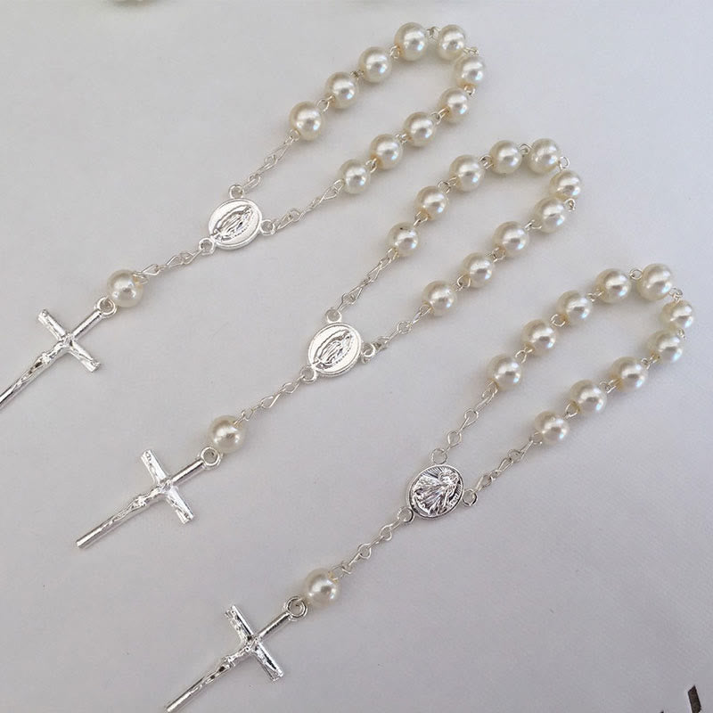 Olivenorma Pearl Cross Bracciale Rosario Vergine Maria
