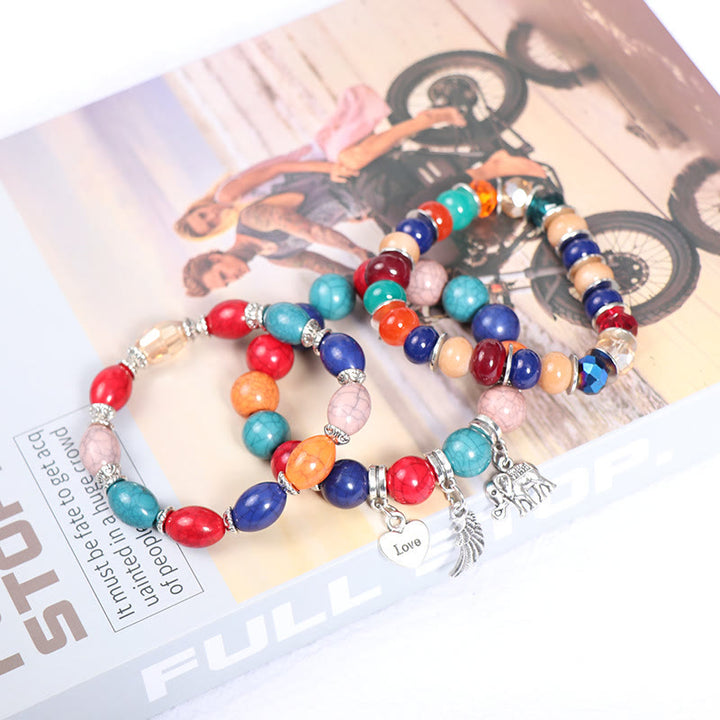 Olivenorma Set di bracciali con perline e ciondolo a forma di cuore con ali di elefante