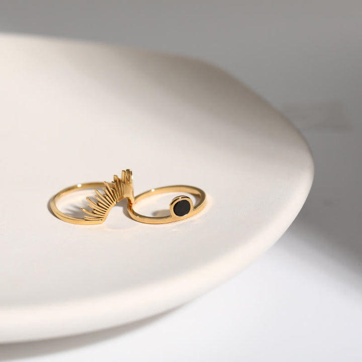 Anello in acciaio inossidabile placcato oro 18k con girasole in onice nero Olivenorma
