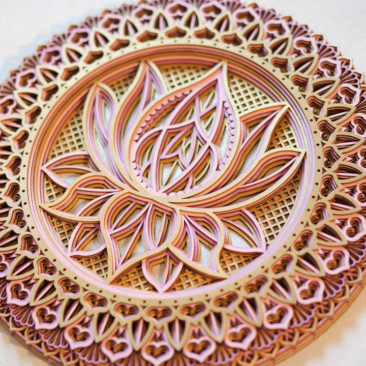 Olivenorma Decorazione murale con incisione 3D Mandala di loto rosa