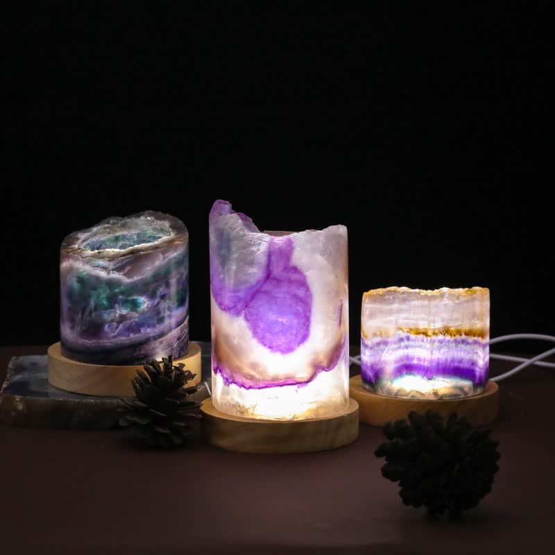 Lampada cilindrica in fluorite naturale Olivenorma