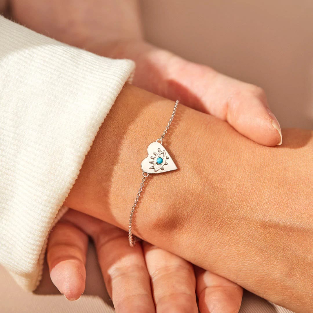 Olivenorma Heart Evil Eye Braccialetto sottile in argento turchese