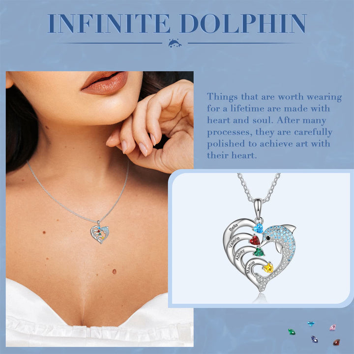 Collana con ciondolo in pietra incisa a forma di cuore di delfino Olivenorma
