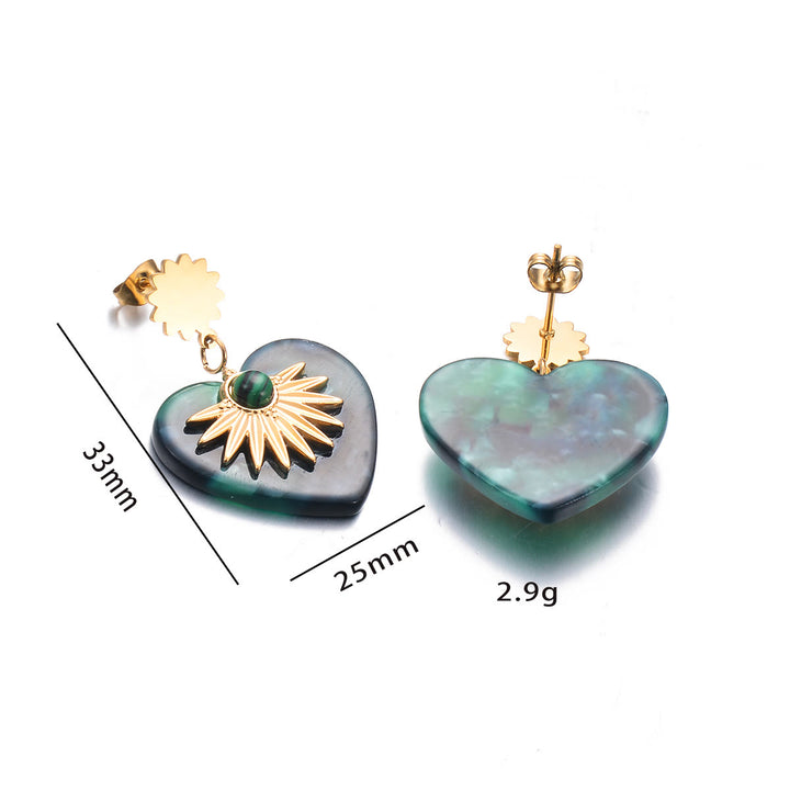 Orecchini a forma di cuore in acciaio inossidabile dorato con agata muschiata Olivenorma
