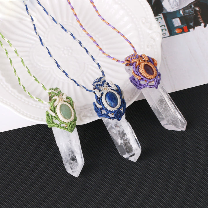 Collana con ciondolo in pietra naturale intrecciata in quarzo ialino Olivenorma