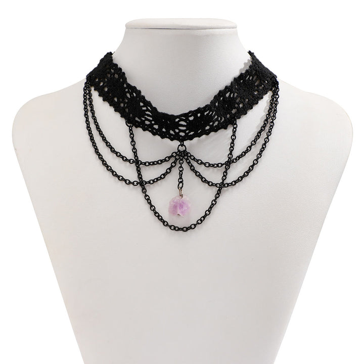 Collana girocollo in pizzo gotico di Halloween con ametista Olivenorma 