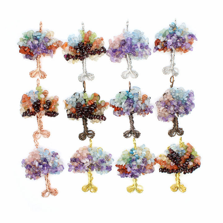 Olivenorma Cristallo Ghiaia Chakra Albero della vita Collana pendente 
