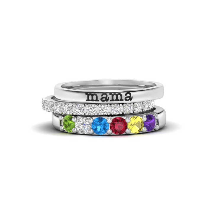 Olivenorma regalo personalizzato pietra portafortuna con zircone set di anelli da 3 pezzi
