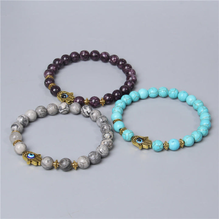 Olivenorma Evil Eye Hamsa 8mm Bracciale da uomo con perline naturali 